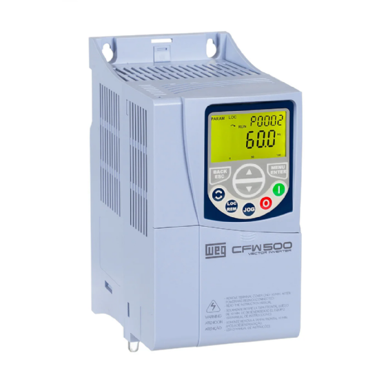 Inversor de Frequência WEG CFW500B10P0B2DB20G2, 3CV, 10A, 200-240V Monofásico, IP20. Cód: 15575067