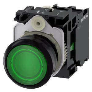 Botão Pulsador Iluminado Siemens 3SU1 Verde 24V. Cód: 3SU1102-0AB40-1BA0