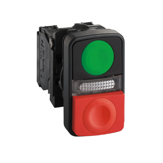 Botão Duplo Schneider Harmony XB5 Plástico Iluminado 220V 1NA+1NF. Cód: XB5AW7A3740M5