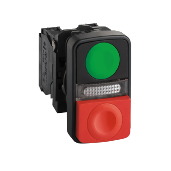 Botão Duplo Schneider Harmony XB5 Plástico Iluminado 220V 1NA+1NF. Cód: XB5AW7A3740M5