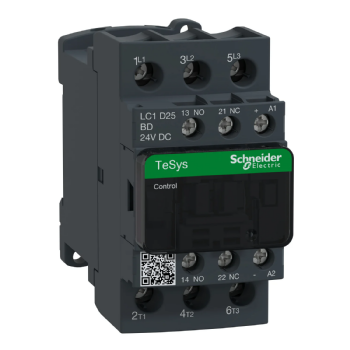 Contator Tripolar Schneider TeSys D 25A 24VCC 1NA+1NF. Cód: LC1D25BD