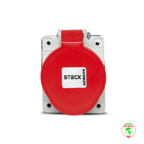 Tomada Embutir 3P+T Steck Newkon 32A 440V 6h Vermelho. Cód: N4246