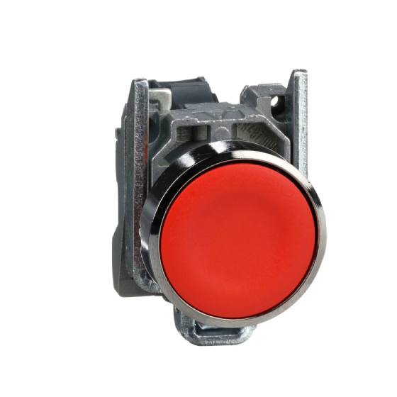 Botão Impulso Schneider Harmony XB4 Metálico Vermelho 1NF. Cód: XB4BA42