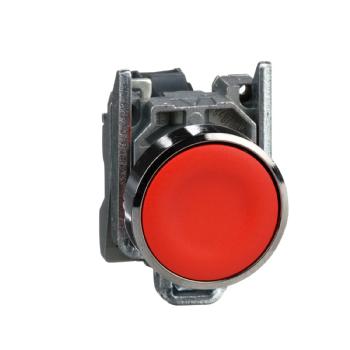 Botão Impulso Schneider Harmony XB4 Metálico Vermelho 1NF. Cód: XB4BA42