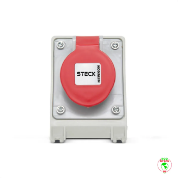 Tomada Sobrepor 3P+T Steck Newkon 16A 440V 6h Vermelho. Cód: N4006