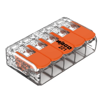 Conector de Emenda Rápida WAGO 5 Condutores 4mm² Linha 221 - Cód: 221-415