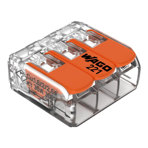 Conector de Emenda Rápida WAGO 3 Condutores 6mm² Linha 221 - Cód: 221-613