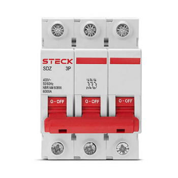 Mini Disjuntor Steck Tripolar 63A Curva C 3kA. Cód: SDD63C63