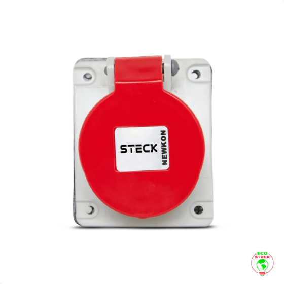 Tomada Embutir 3P+T Steck Newkon 16A 440V 6h Vermelho. Cód: N4046