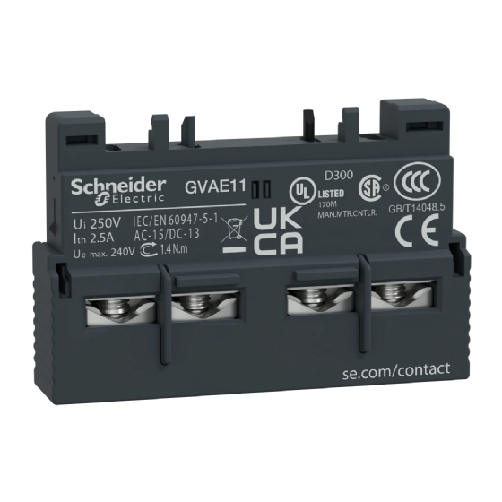 Bloco Contato Auxiliar Schneider TeSys GV Frontal 1NA+1NF. Cód: GVAE11