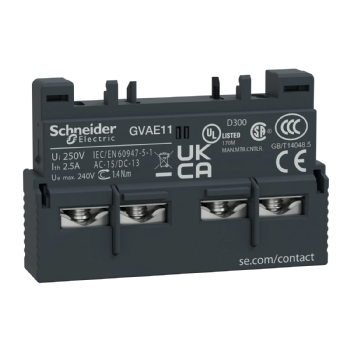 Bloco Contato Auxiliar Schneider TeSys GV Frontal 1NA+1NF. Cód: GVAE11