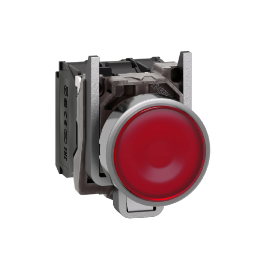 Botão Iluminado Schneider Harmony XB4 Metálico Vermelho 24V 1NA+1NF. Cód: XB4BW34B5