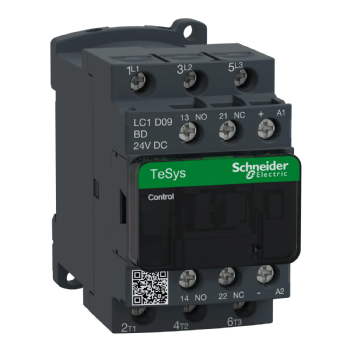 Contator Tripolar Schneider TeSys D 9A 24VCC 1NA+1NF. Cód: LC1D09BD