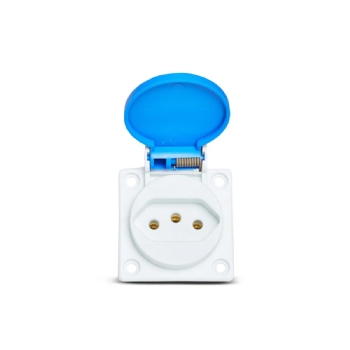 Tomada Painel 2P+T Steck 10A 250V Azul c/ Tampa IP44. Cód: S8640