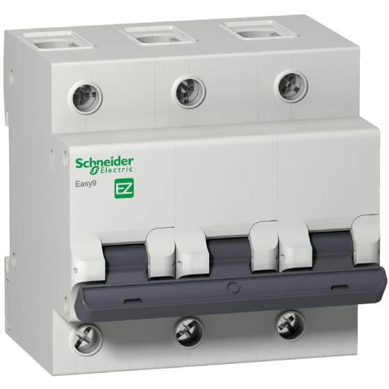 Disjuntor Tripolar Schneider Easy9 100A Curva C 4,5kA. Cód: EZ9F33391