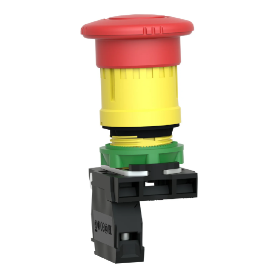Botão Emergência Schneider Harmony XB5 Plástico Cogumelo Gira p/ Liberar 1NF. Cód: XB5AS8442
