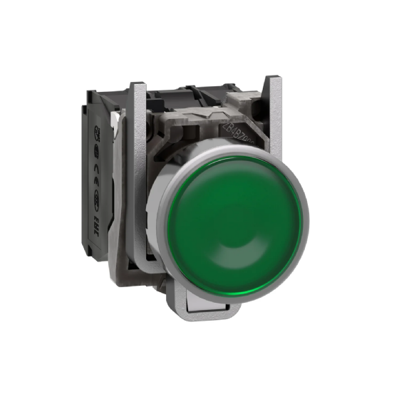 Botão Iluminado Schneider Harmony XB4 Metálico Verde 24V 1NA+1NF. Cód: XB4BW33B5