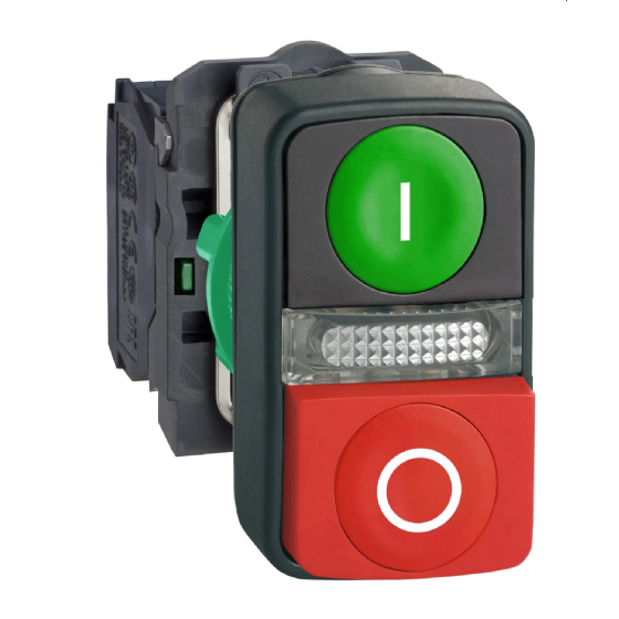 Botão Duplo Schneider Harmony XB5 Plástico Iluminado 220V 1NA+1NF. Cód: XB5AW73731M5