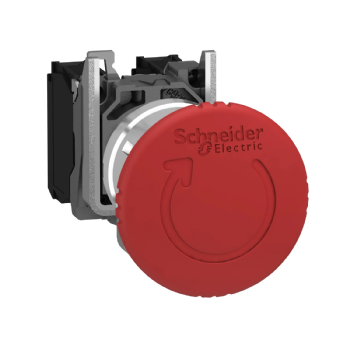 Botão Emergência Schneider Harmony XB4 Metálico Gira p/ Liberar 1NA+1NF. Cód: XB4BS84441