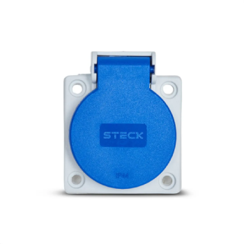 Tomada Painel 2P+T Steck 20A 250V Azul c/ Tampa IP44. Cód: S8641AZ