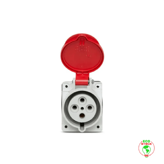 Tomada Embutir 3P+T Steck Newkon 32A 440V 6h Vermelho. Cód: N4246