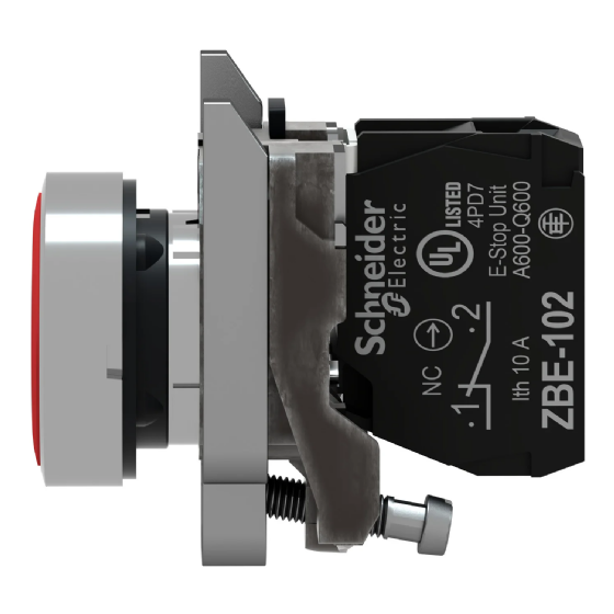 Botão Impulso Schneider Harmony XB4 Metálico Vermelho 1NF. Cód: XB4BA42