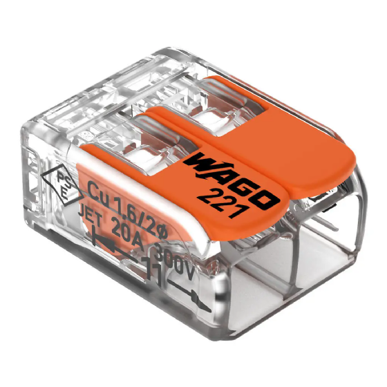 Conector de Emenda Rápida WAGO 2 Condutores 4mm² Linha 221 - Cód: 221-412