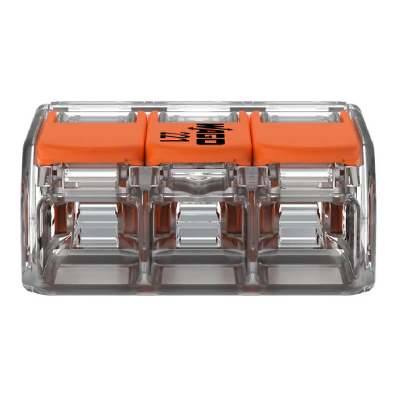 Conector de Emenda Rápida WAGO 3 Condutores 4mm² Linha 221 - Cód: 221-413