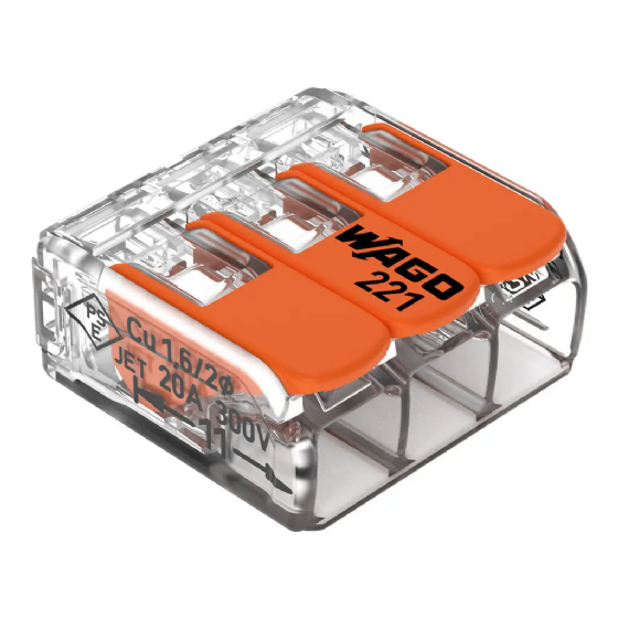 Conector de Emenda Rápida WAGO 3 Condutores 4mm² Linha 221 - Cód: 221-413