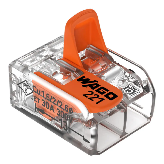 Conector de Emenda Rápida WAGO 2 Condutores 6mm² Linha 221 - Cód: 221-612