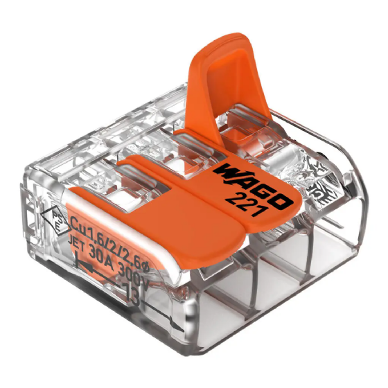 Conector de Emenda Rápida WAGO 3 Condutores 6mm² Linha 221 - Cód: 221-613