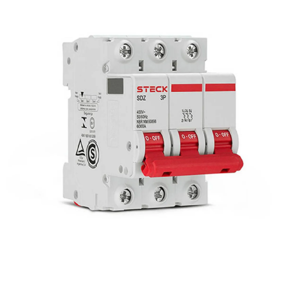 Mini Disjuntor Steck Tripolar 63A Curva C 3kA. Cód: SDD63C63