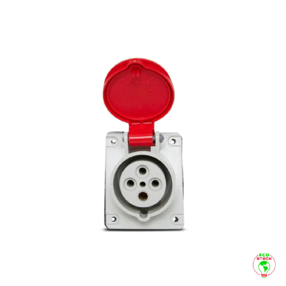 Tomada Embutir 3P+T Steck Newkon 16A 440V 6h Vermelho. Cód: N4046