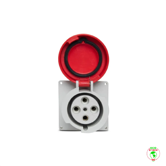Tomada Embutir 3P+T Steck Newkon 63A 440V 6h Vermelho. Cód: N4546