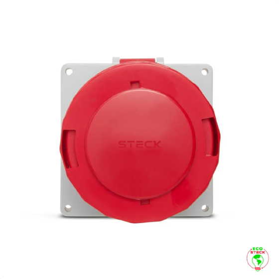 Tomada Embutir 3P+T Steck Newkon 63A 440V 6h Vermelho. Cód: N4546