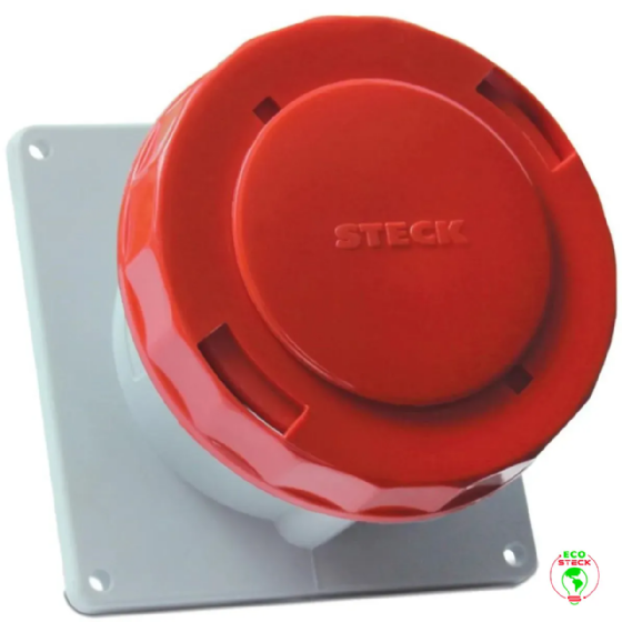 Tomada Embutir 3P+T Steck Newkon 63A 440V 6h Vermelho. Cód: N4546