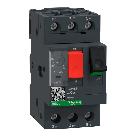 Disjuntor Motor Tripolar Schneider TeSys GV2ME 17-23A. Cód: GV2ME21