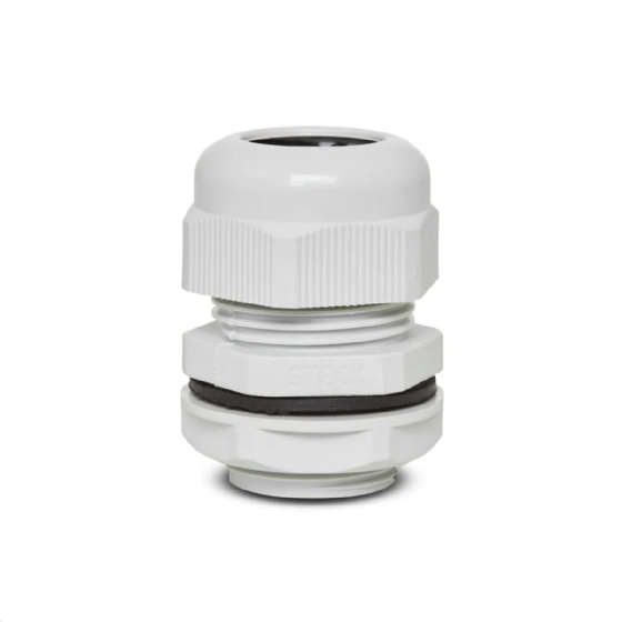 Prensa Cabo Steck PVC Cinza Rosca Métrica M16x1,5 Curta. Cód: S871CI