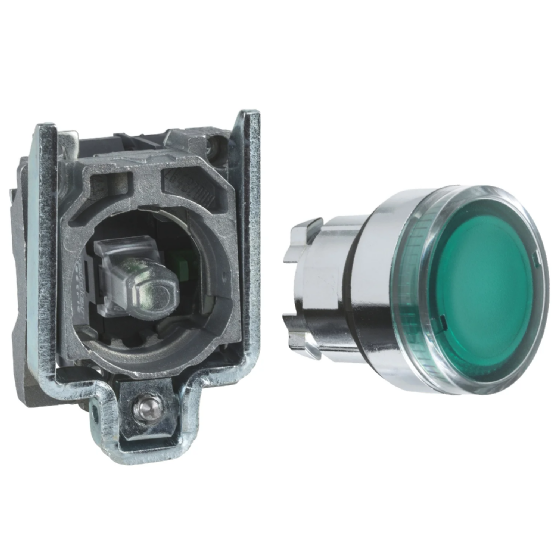 Botão Iluminado Schneider Harmony XB4 Metálico Verde 24V 1NA. Cód: XB4BW33B1