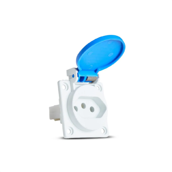 Tomada Painel 2P+T Steck 20A 250V Azul c/ Tampa IP44. Cód: S8641AZ