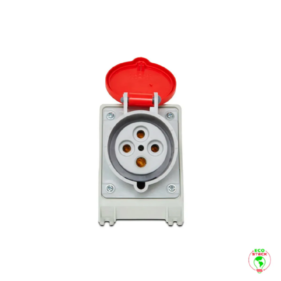 Tomada Sobrepor 3P+T Steck Newkon 32A 440V 6h Vermelho. Cód: N4206