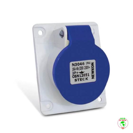 Tomada Embutir 2P+T Steck Newkon 16A 240V 6h Azul. Cód: N3046